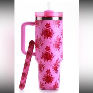 Pink Floral flower Insulated stainless steel Travel Mug 40oz with nail file